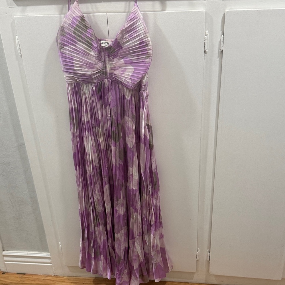 Purple and White Pleated Maxi Dress